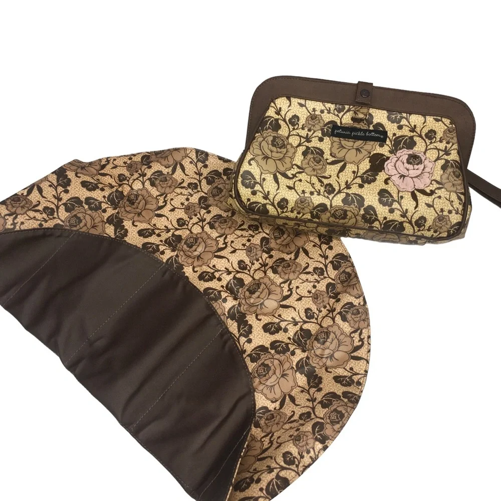 Petunia Pickle Bottom Brown Rose Print Mini Diaper Clutch Bag/Changing P…
